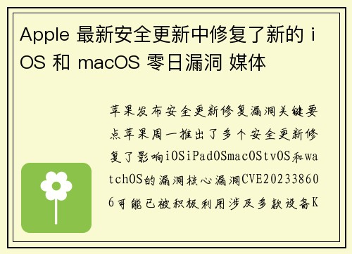 Apple 最新安全更新中修复了新的 iOS 和 macOS 零日漏洞 媒体