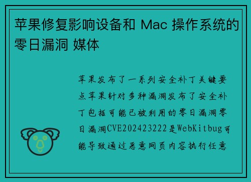 苹果修复影响设备和 Mac 操作系统的零日漏洞 媒体